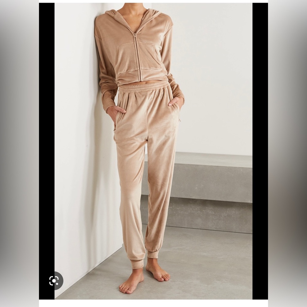 Skims Velour Hoodie Beige Honey Gold Zip Up Velour Track Suit Pant Set Small
